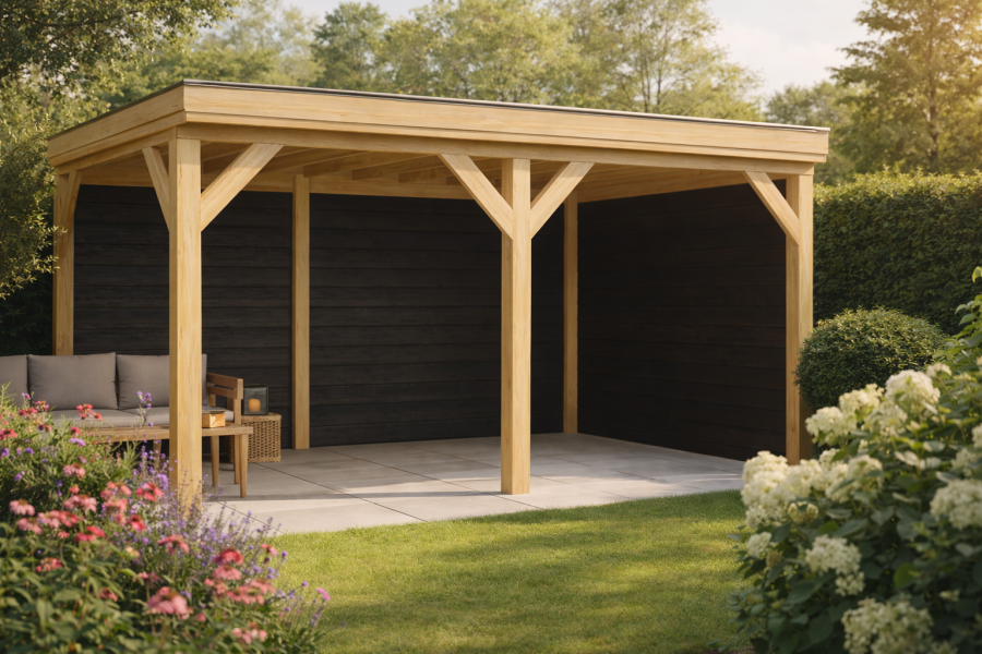 Overkapping Bodegraven 500x340 cm Douglas blank met vuren rabat wanden (incl. EPDM)