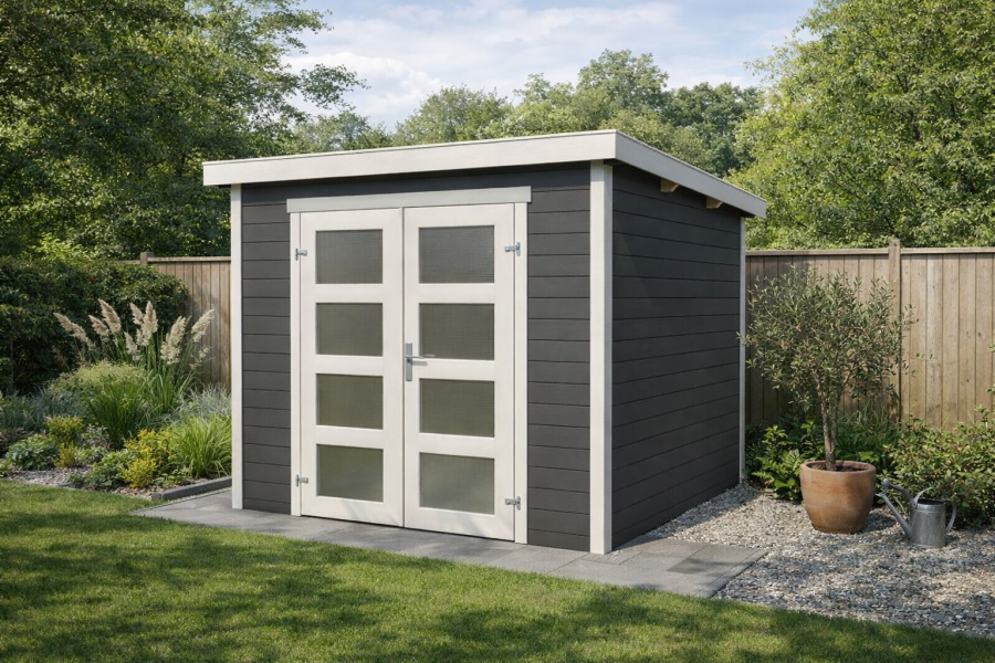 Blokhut Bart 250x250cm 28mm vuren Carbongrey-White geverfd