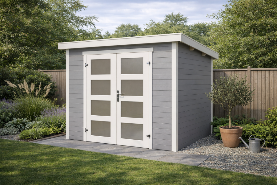 Blokhut Bart 300x300cm 28mm vuren Lightgrey-White geverfd