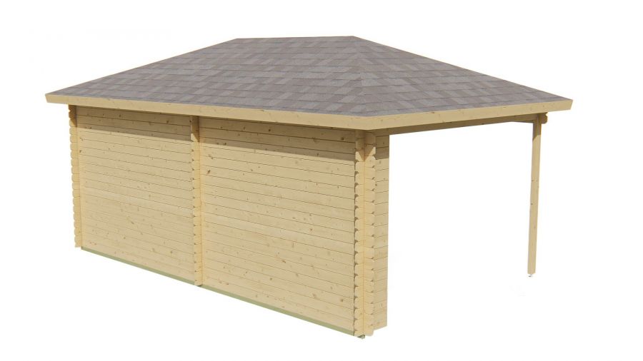 Tuindeco Christoffer Blokhut 300x350 cm + luifel 275 cm 28 mm vuren groen geïmpregneerd