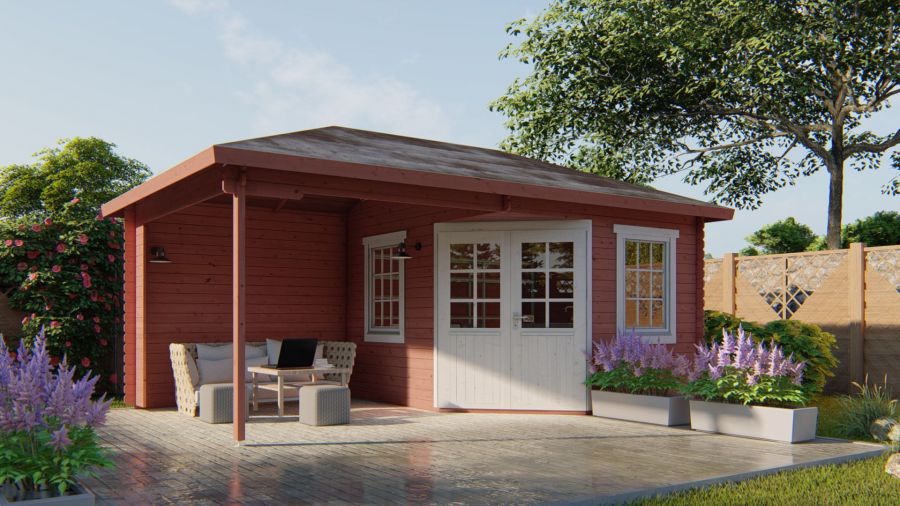 Tuindeco Christoffer Blokhut 300x350 cm + luifel 275 cm 28 mm vuren blank