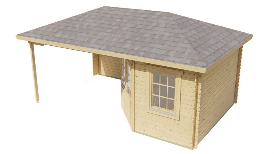 Tuindeco Christoffer Blokhut 300x350 cm + luifel 275 cm 28 mm vuren blank