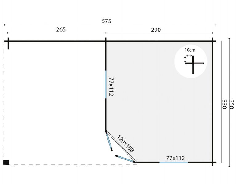 Tuindeco Christoffer Blokhut 300x350 cm + luifel 275 cm 28 mm vuren groen geïmpregneerd