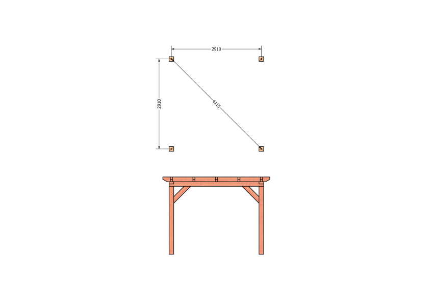 Bouwpakket overkapping 346x346 cm fijnbezaagd Douglas