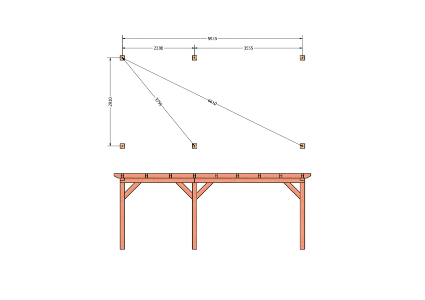 Bouwpakket overkapping 648,5x346 cm fijnbezaagd Douglas