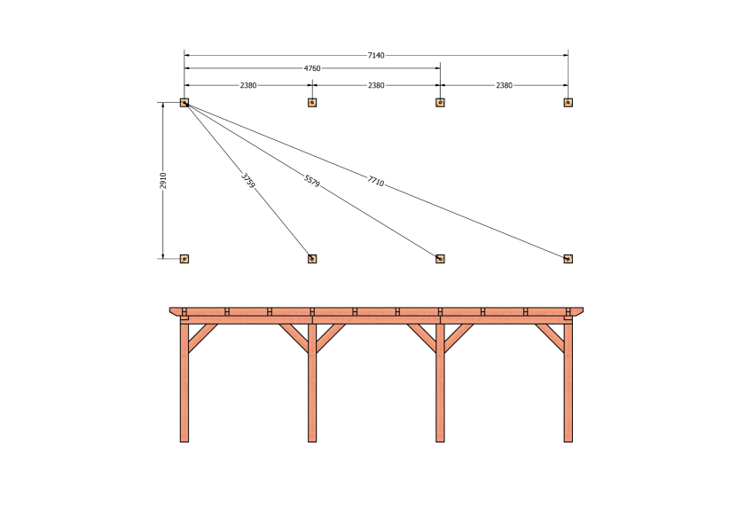 Bouwpakket overkapping 769x346 cm fijnbezaagd Douglas