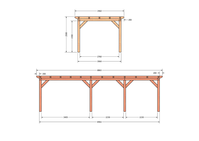 Bouwpakket overkapping 886,5x346 cm fijnbezaagd Douglas