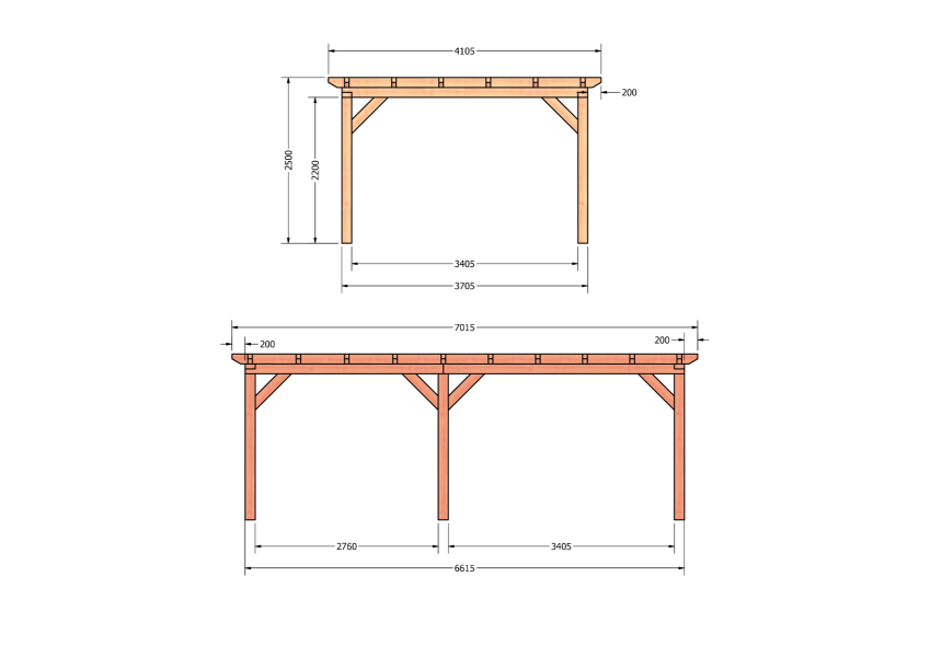 Bouwpakket overkapping 701,5x410,5 cm fijnbezaagd Douglas