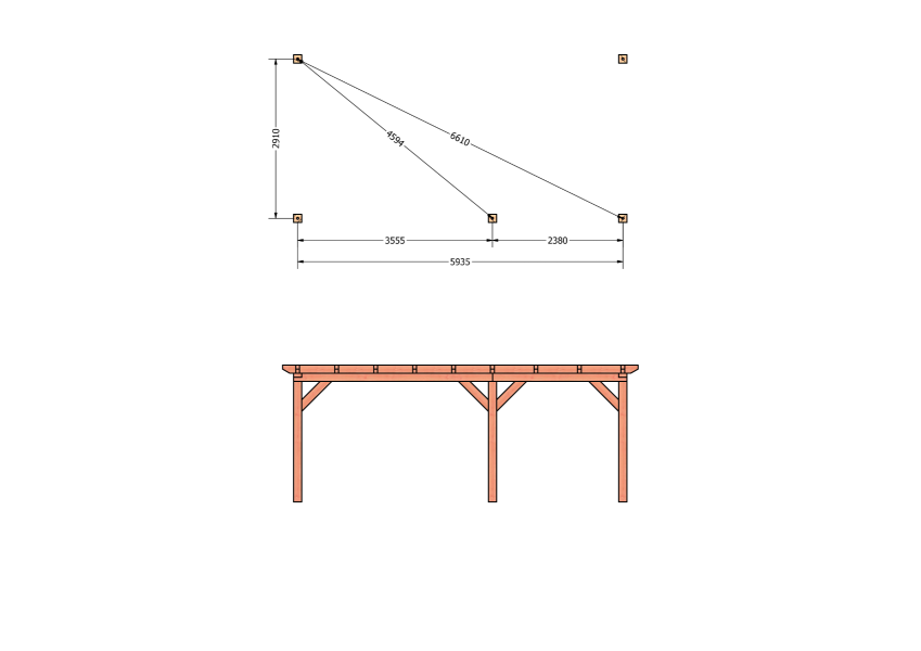 Bouwpakket aanbouwveranda 648,5x326 cm rechts fijnbezaagd Douglas