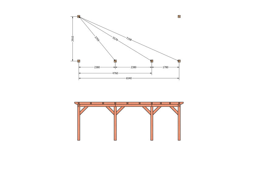 Bouwpakket aanbouwveranda 709x326 cm rechts fijnbezaagd Douglas