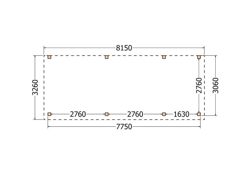 Bouwpakket aanbouwveranda 815x326 cm rechts fijnbezaagd Douglas