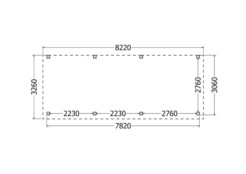 Bouwpakket aanbouwveranda 822x326 cm rechts fijnbezaagd Douglas