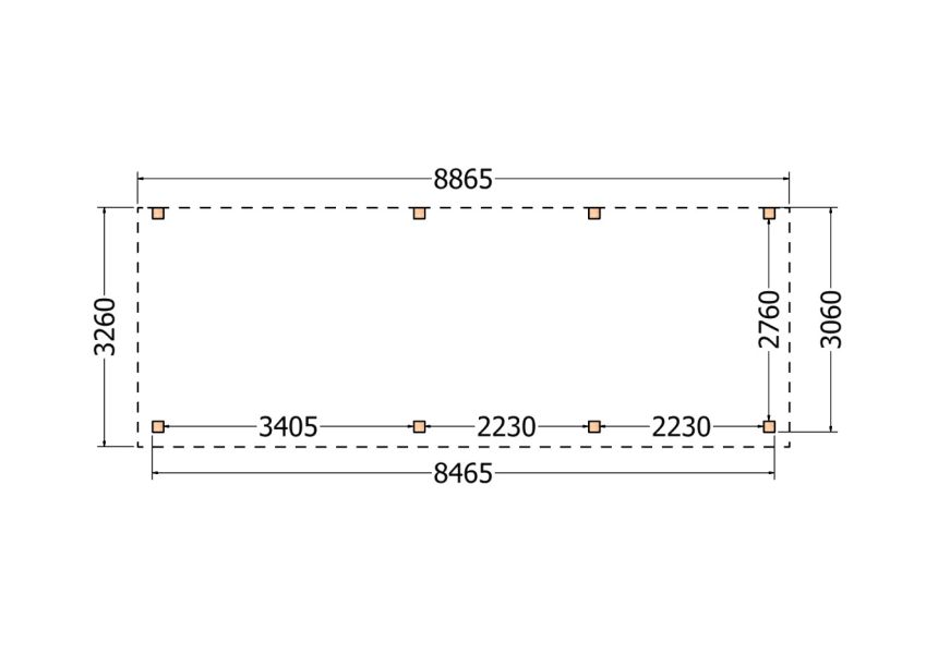 Bouwpakket aanbouwveranda 886,5x326 cm links fijnbezaagd Douglas