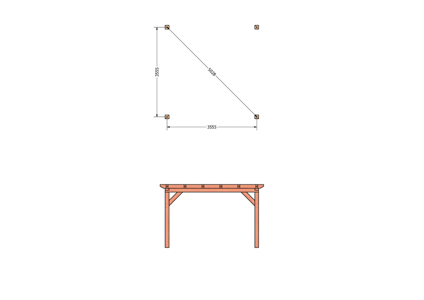 Bouwpakket aanbouwveranda 410,5x390,5 cm fijnbezaagd Douglas