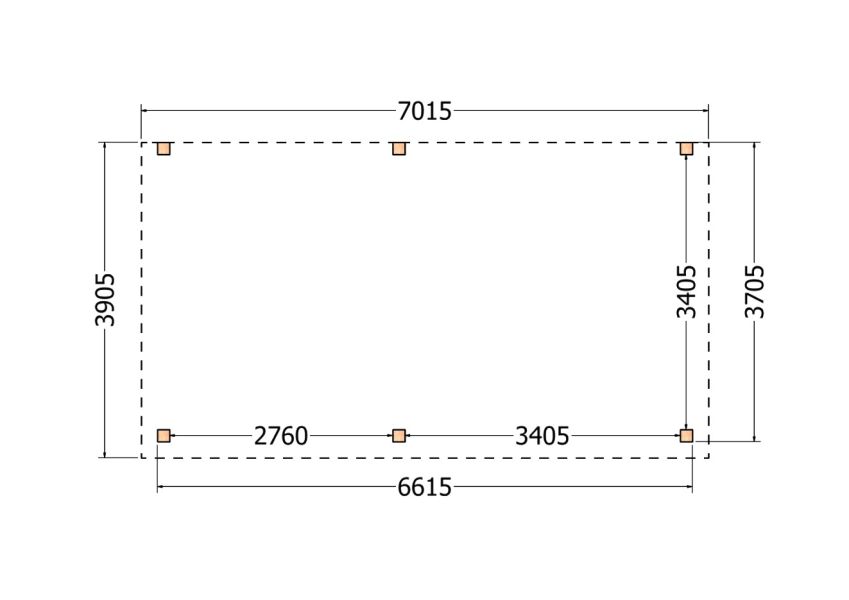 Bouwpakket aanbouwveranda 701,5x390,5 cm links fijnbezaagd Douglas