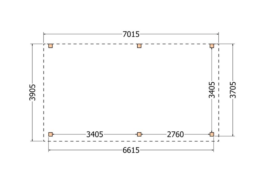 Bouwpakket aanbouwveranda 701,5x390,5 cm rechts fijnbezaagd Douglas