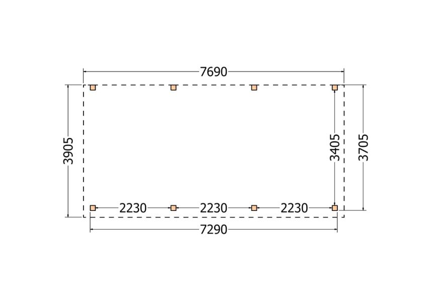 Bouwpakket aanbouwveranda 769x390,5 cm fijnbezaagd Douglas