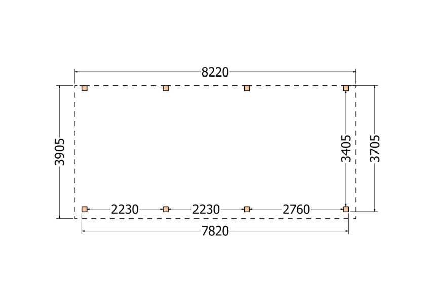 Bouwpakket aanbouwveranda 822x390,5 cm rechts fijnbezaagd Douglas