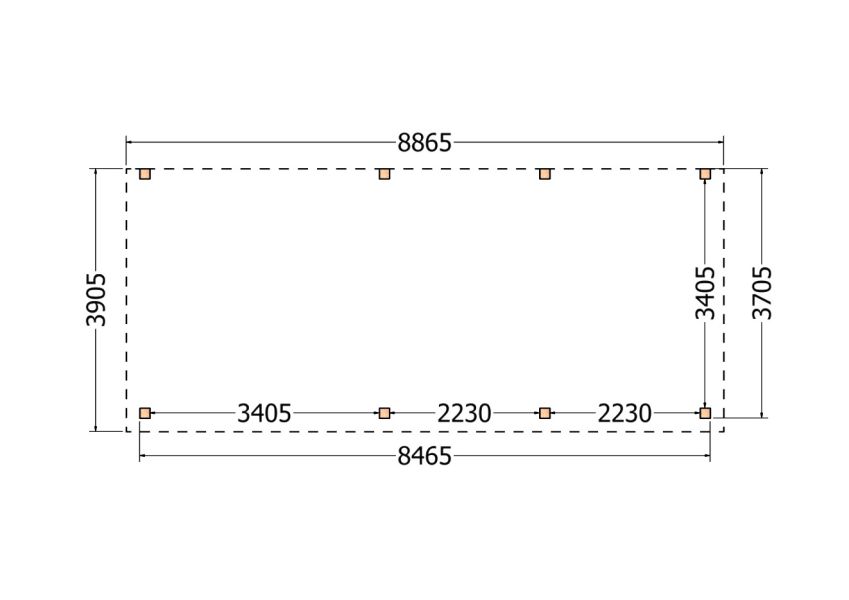 Bouwpakket aanbouwveranda 886,5x390,5 cm links fijnbezaagd Douglas