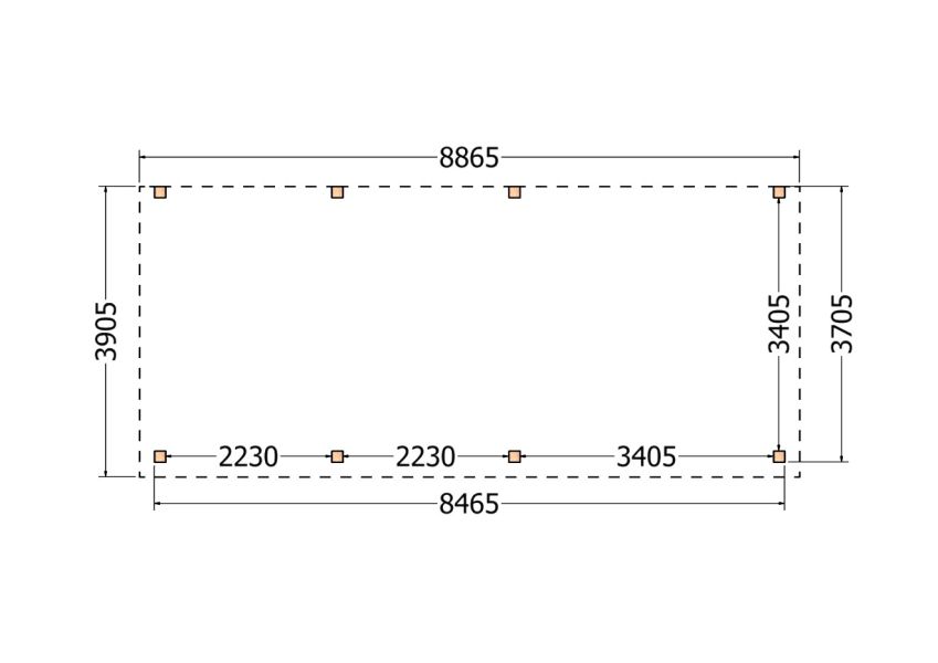 Bouwpakket aanbouwveranda 886,5x390,5 cm rechts fijnbezaagd Douglas