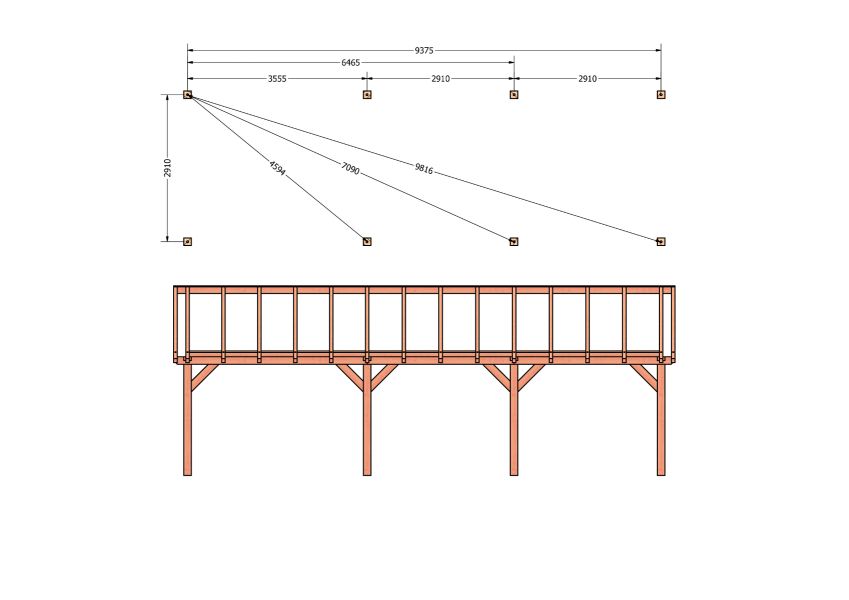 Bouwpakket zadeldak 992,5x346 cm fijnbezaagd Douglas