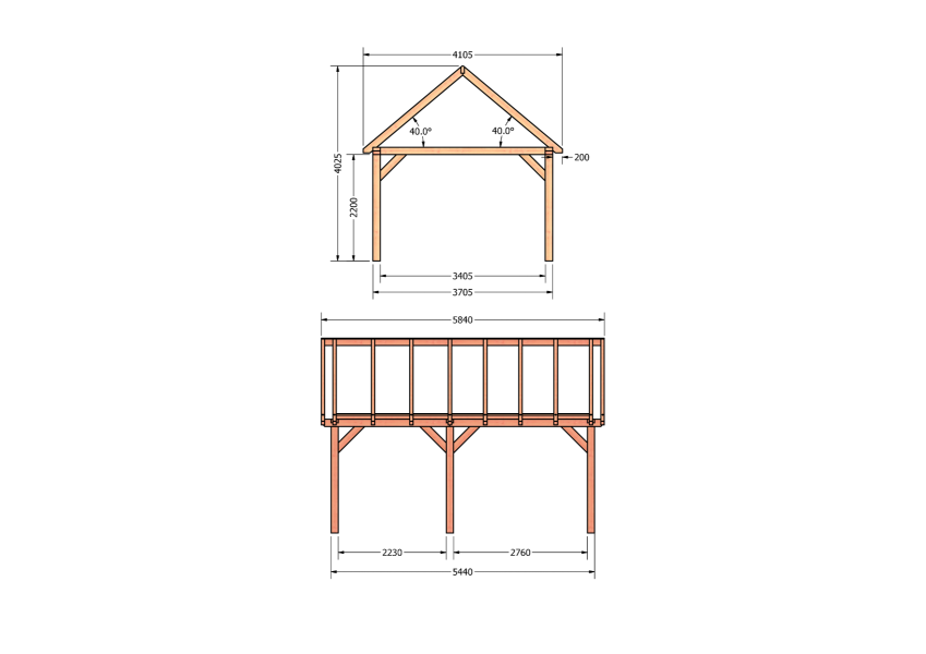 Bouwpakket zadeldak 584x410,5 cm fijnbezaagd Douglas