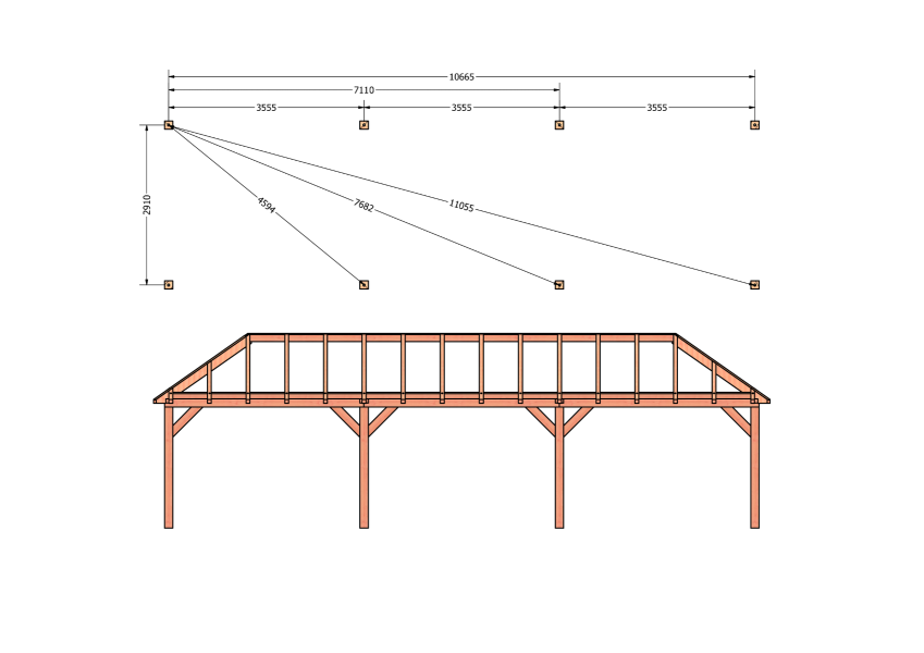 Bouwpakket schilddak 1121,5x346 cm fijnbezaagd Douglas