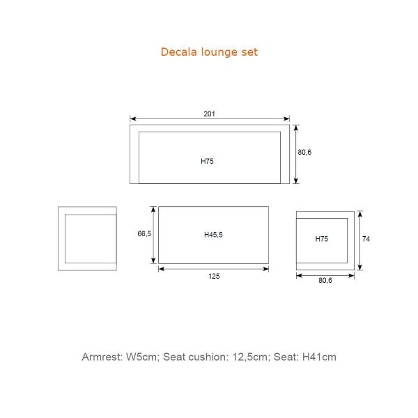 Decala loungeset - 4-delig aluminium - light teak look - desert sand