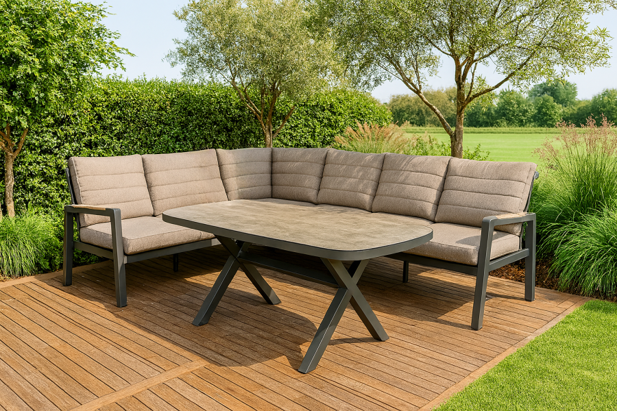 SenS-Line Donna cornerset 3-delig aluminium met Taupe Kussens