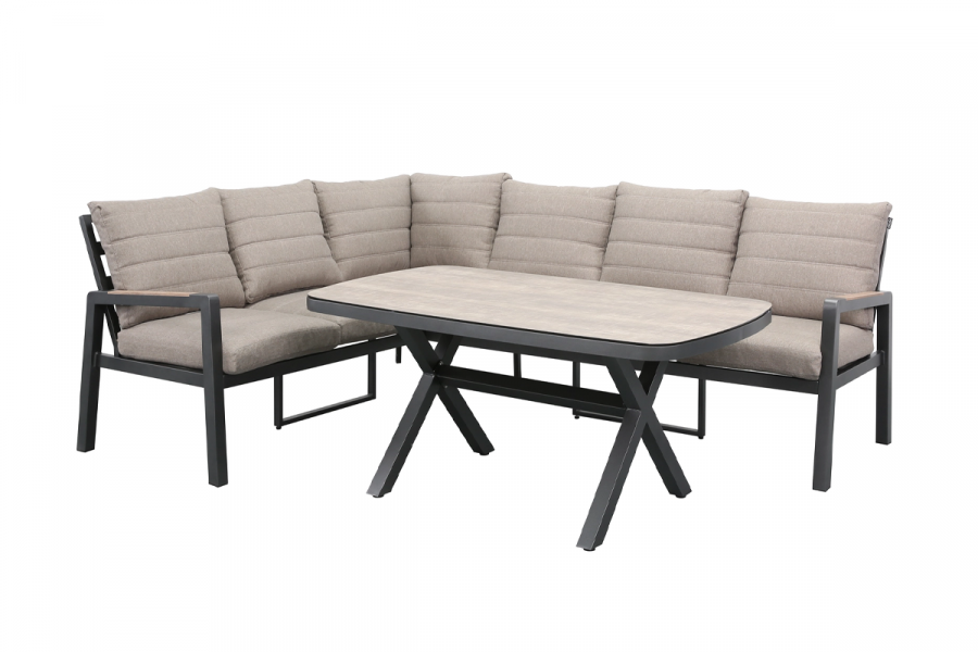 Cornerset Donna 3-delig – Aluminium met Taupe Kussens