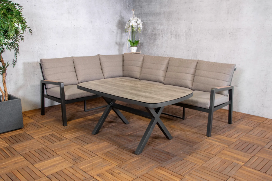 Cornerset Donna 3-delig – Aluminium met Taupe Kussens