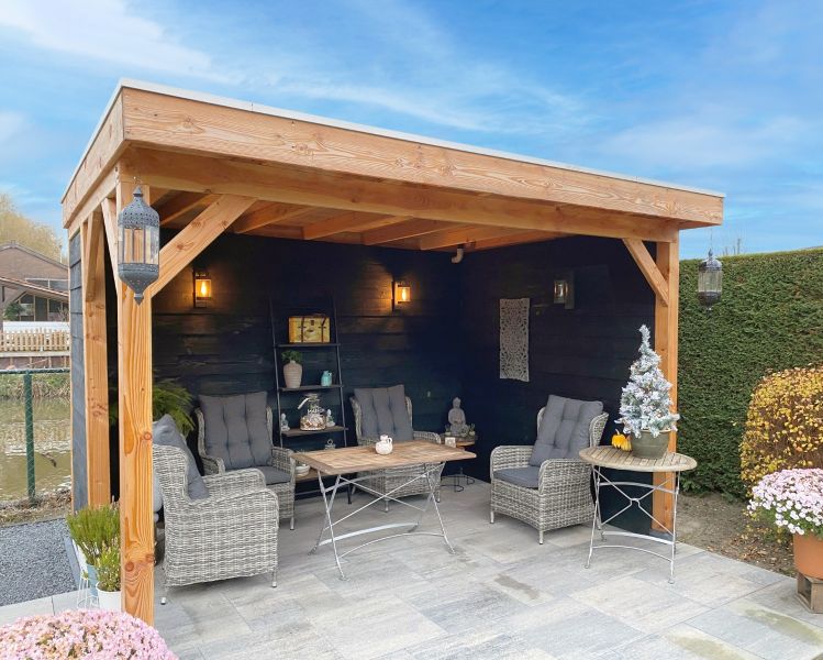 Overkapping Almere 450x300 cm Douglas blank met vuren rabat wanden (Incl. EPDM)