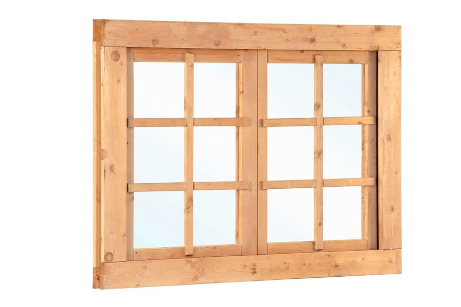 Douglas uitzetraam 6-ruits dubbel 125,2x90 cm buitenmaat incl. 2 soorten roedes, RVS raambeslag en tochtrubber