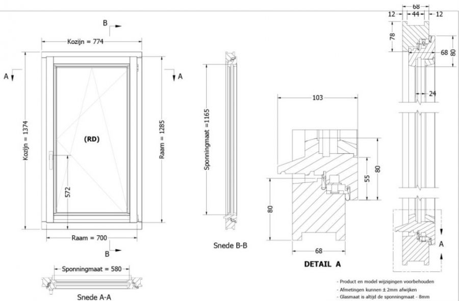 Trendhout Draai/kiepraam - 77,4x137,4 cm - rechtsdraaiend - wit - incl. raambeslag