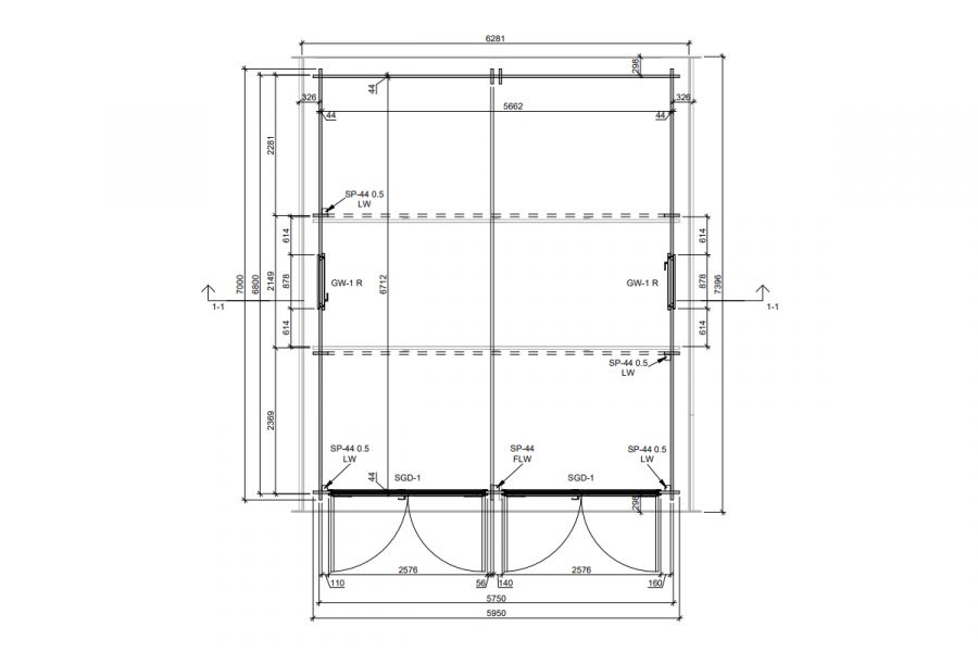Dubbele garage 44 mm - 595x700 cm - geïmpregneerd