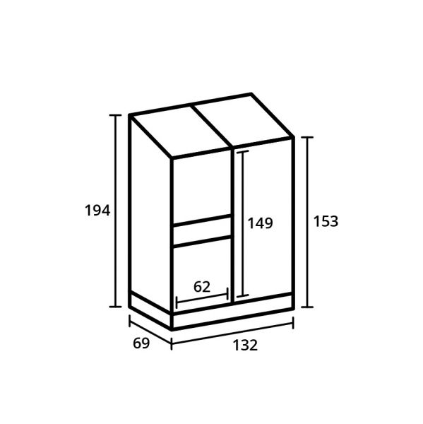 Muurkas Emma I - 132x69x194 cm - Zwart - Veiligheidsglas