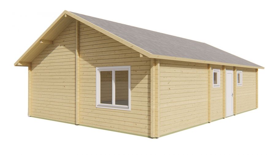 Tuindeco Finn Blokhut 1040x740 cm + luifel 238 cm 92 mm vuren honing geïmpregneerd