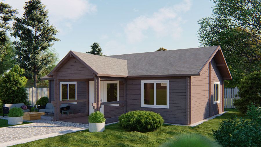 Tuindeco Finn Blokhut 1040x740 cm + luifel 238 cm 92 mm vuren honing geïmpregneerd