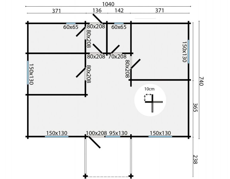 Tuindeco Finn Blokhut 1040x740 cm + luifel 238 cm 92 mm vuren honing geïmpregneerd