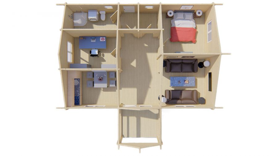 Tuindeco Finn Blokhut 1040x740 cm + luifel 238 cm 92 mm vuren honing geïmpregneerd