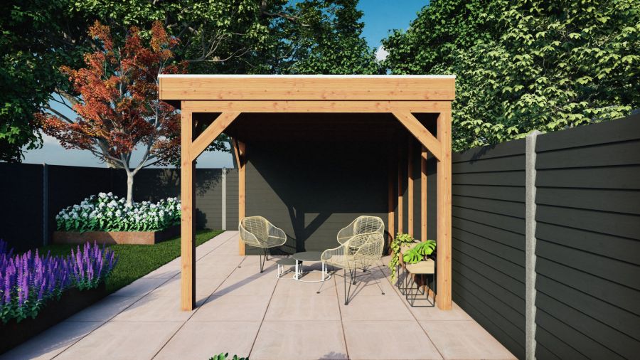 Trendhout Overkapping met schuur Traditioneel douglas 595x330x260 cm met vuren zwart geïmpregneerde wanden