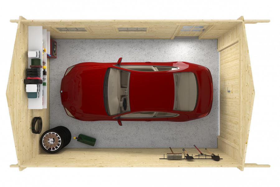 Garage Geir 360x537 cm inclusief dubbelglas - Red class wood geïmpregneerd