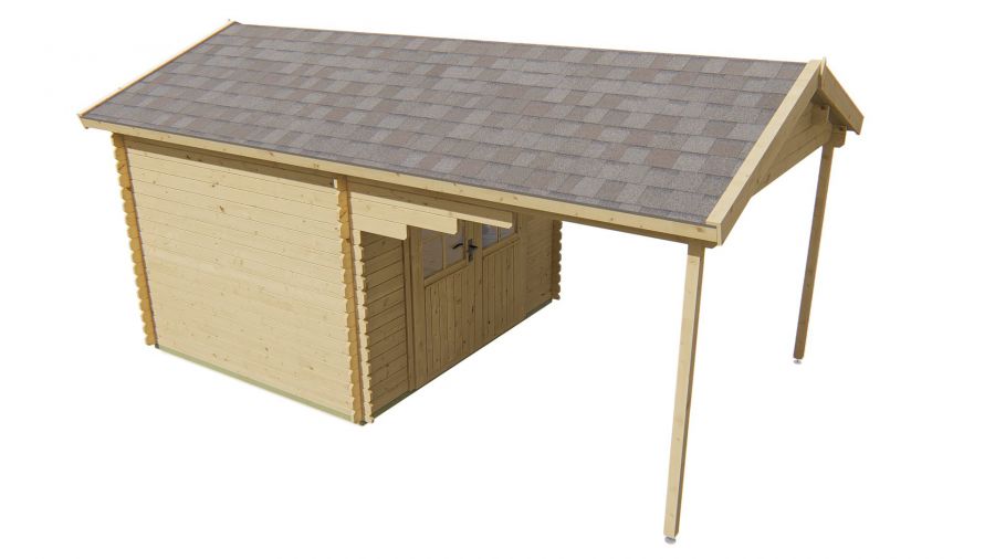 Tuindeco Georg Blokhut 300x260 cm + luifel 260 cm 28 mm vuren red class wood geïmpregneerd