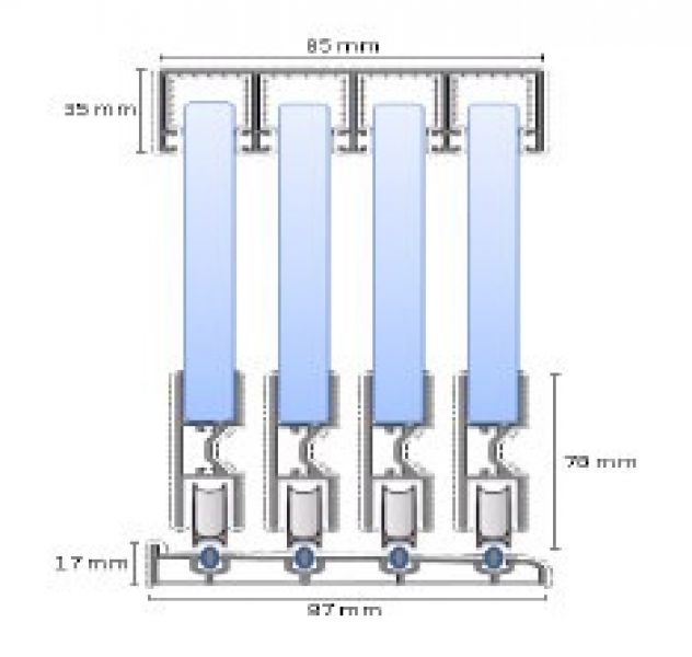 Glasschuifsysteem Profiline R4 (4-spoor) type C - 275,9 x 235,4 cm RAL9005 - vast deel RECHTS - Rails antraciet - Excl. Bevestigingsmateriaal rails - SALE25018