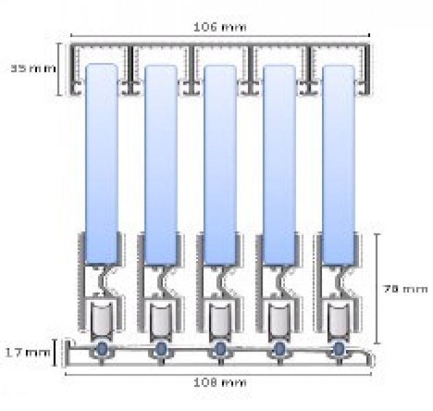 Glasschuifwand Profiline 5 spoor breedte 350 cm