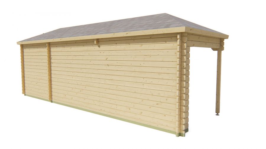 Tuindeco Gretel Blokhut 250x250 cm + luifel 550 cm 44 mm vuren red class wood geïmpregneerd