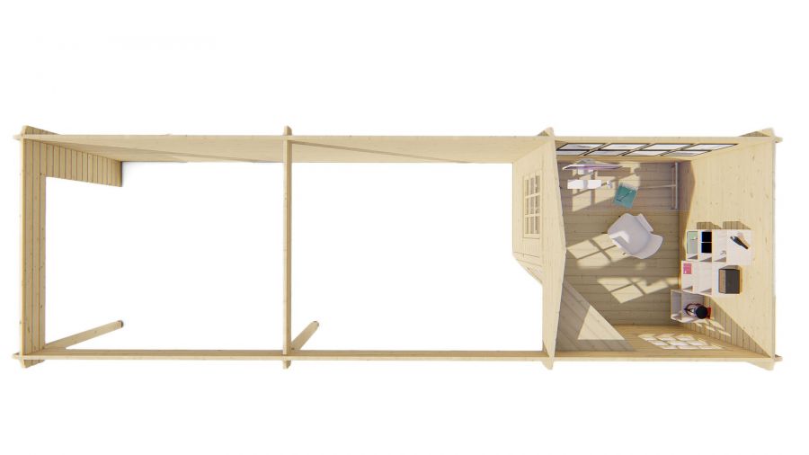 Tuindeco Gretel Blokhut 250x250 cm + luifel 550 cm 44 mm vuren red class wood geïmpregneerd