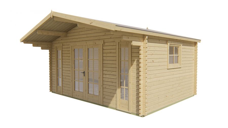 Tuindeco Gustav Blokhut 500x380 cm + luifel 120 cm 44 mm vuren red class wood geïmpregneerd