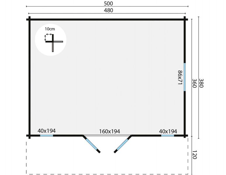 Tuindeco Gustav Blokhut 500x380 cm + luifel 120 cm 44 mm vuren honing geïmpregneerd