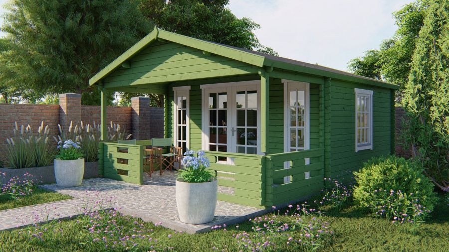 Tuindeco Heino Blokhut 450x380 cm + luifel 200 cm 44 mm vuren grijs geïmpregneerd